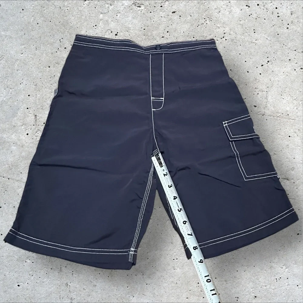 Lands' End Kids Swim Trunks Navy Mesh Lined Cargo‎ Shorts Size L 12–14